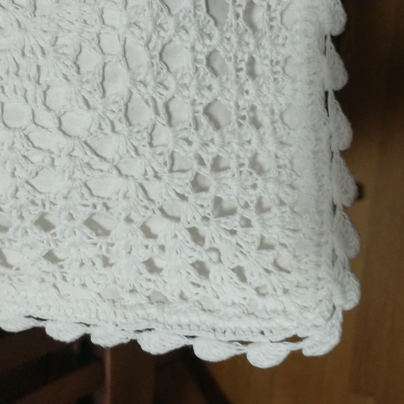 Crocheted Throw Pillow Cover, Boho White Square Crochet Cottagecore Shabby Chic - Picture 3 of 3